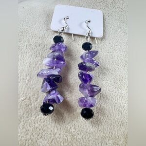 Amethyst and Black Stone Drop Earrings